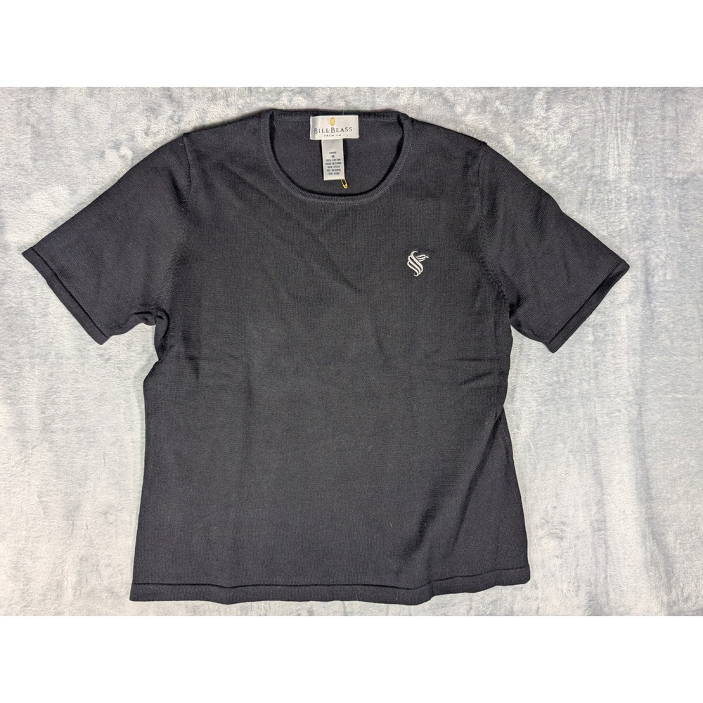 Bill Blass Premium Women's Black 100% Cotton Short Sleeve Knit Top Size Medium